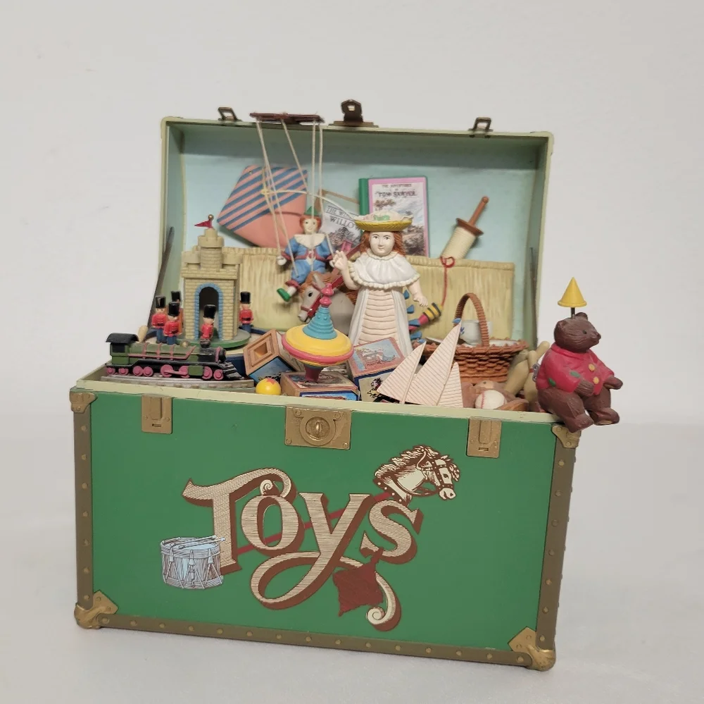 Enesco Green Toy Chest with Colorful Vintage Playset Figurines